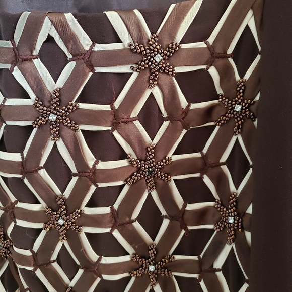 Donna Vinci Sleeveless Top Plus Size 26 Dark Brown Beaded Rhinestones Side Zip - Picture 7 of 8